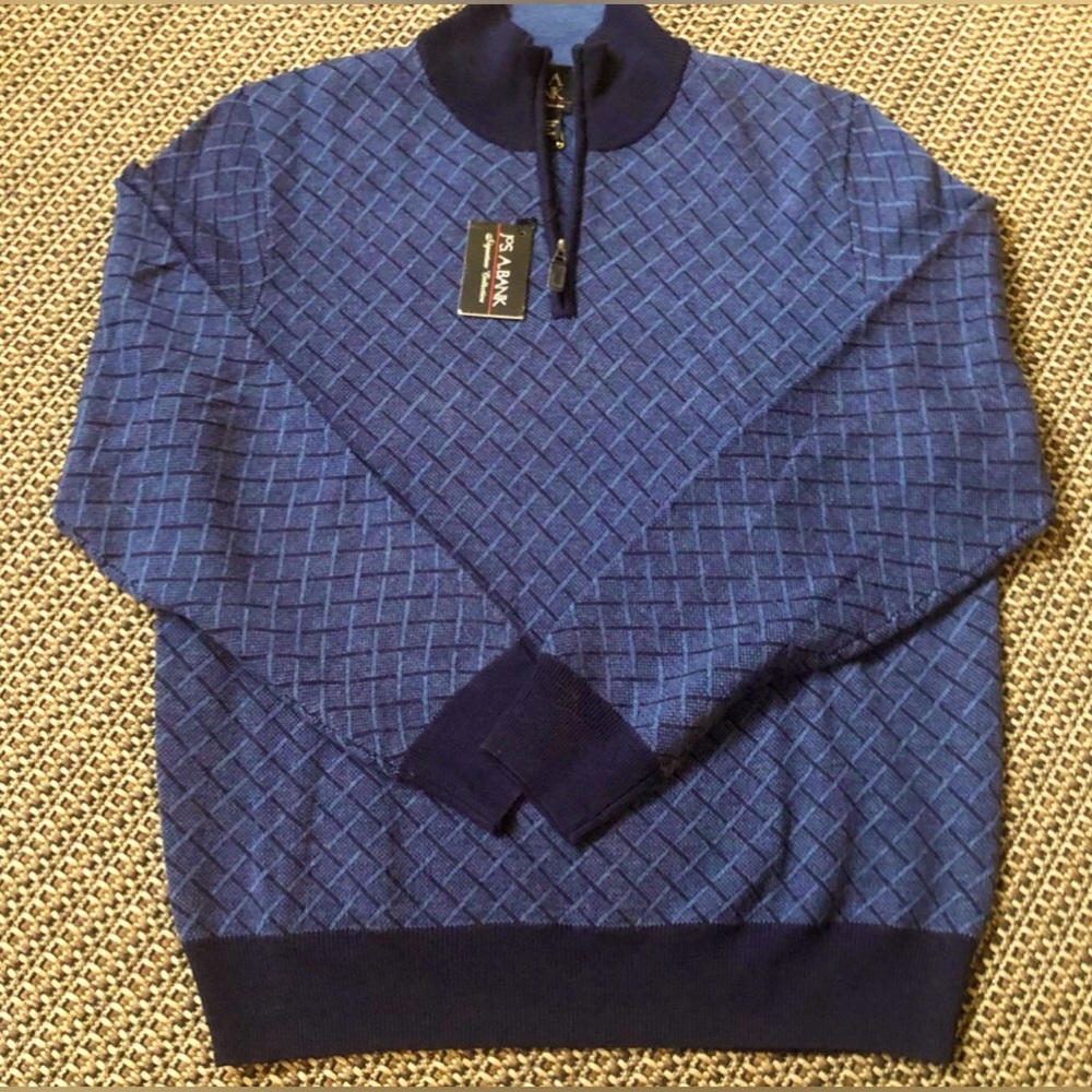 NEW! Jos A Banks Merino Wool Signature Collection Quarter Zip Pullover Sweater